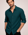 Men’s Teal Waffle-Knit Textured Shirt