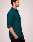 Men’s Teal Waffle-Knit Textured Shirt