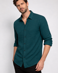 Men’s Teal Waffle-Knit Textured Shirt