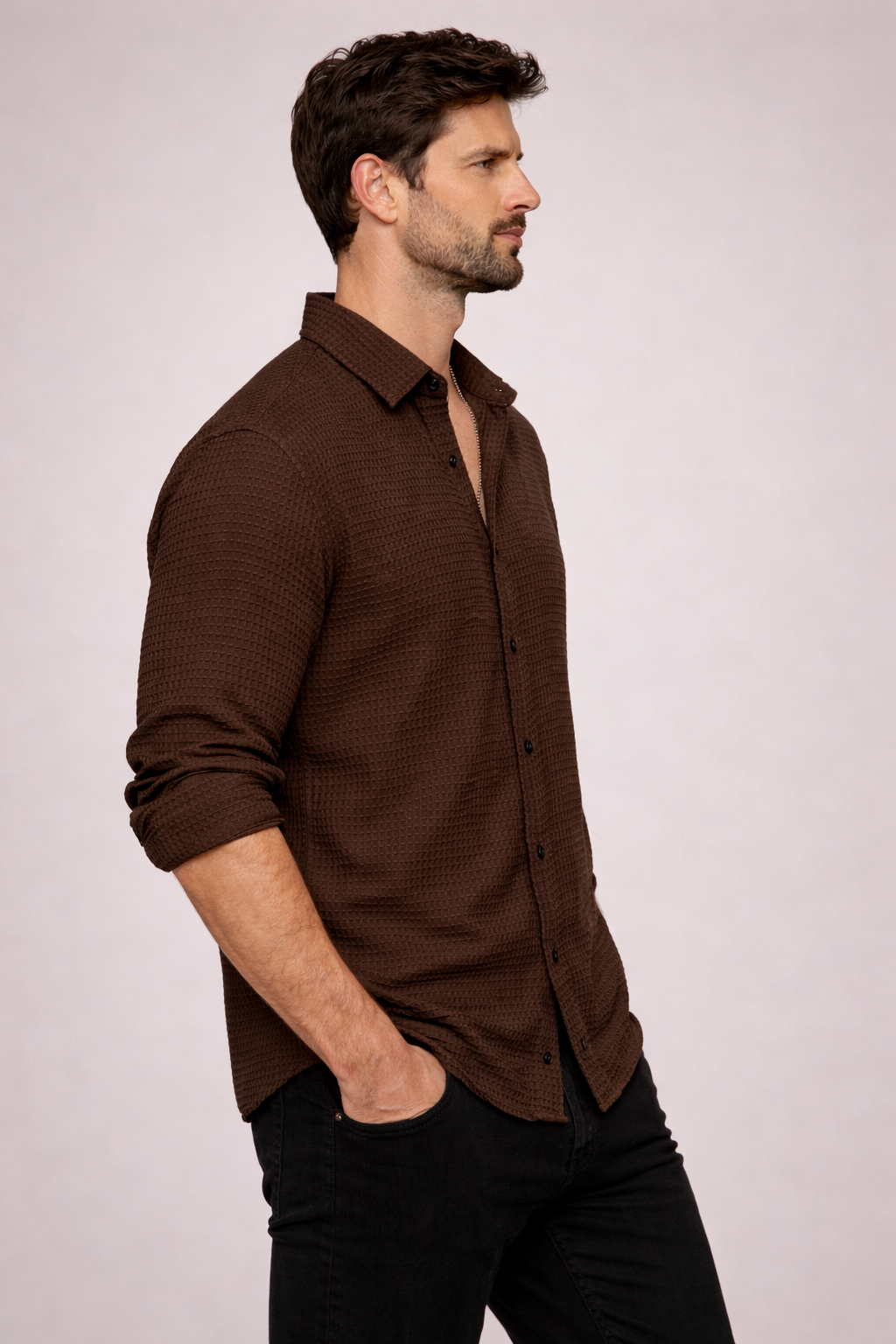 Men’s Teal Waffle-Knit Textured Shirt