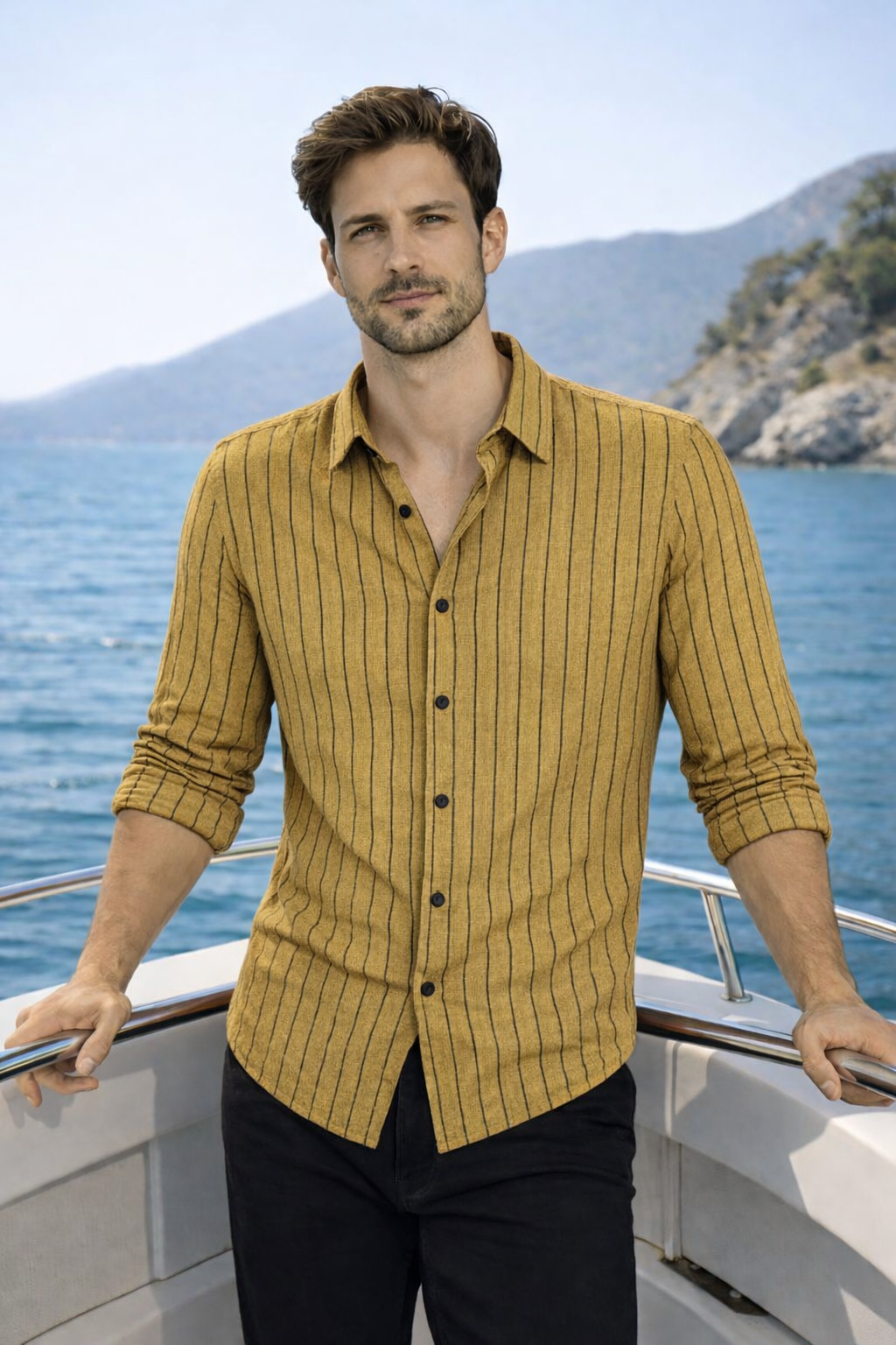 Men’s Rust Striped Casual Shirt