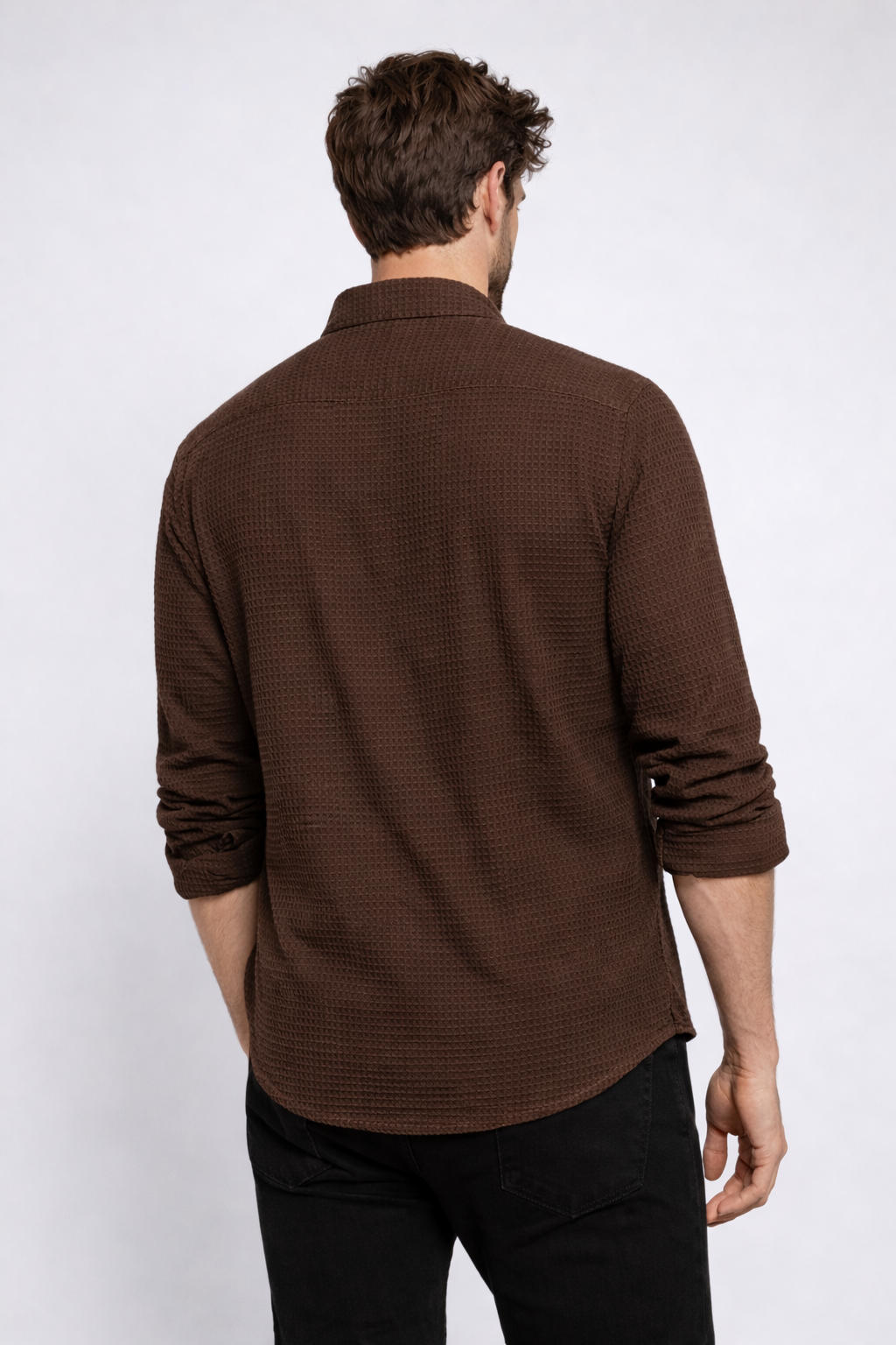 Men’s Teal Waffle-Knit Textured Shirt