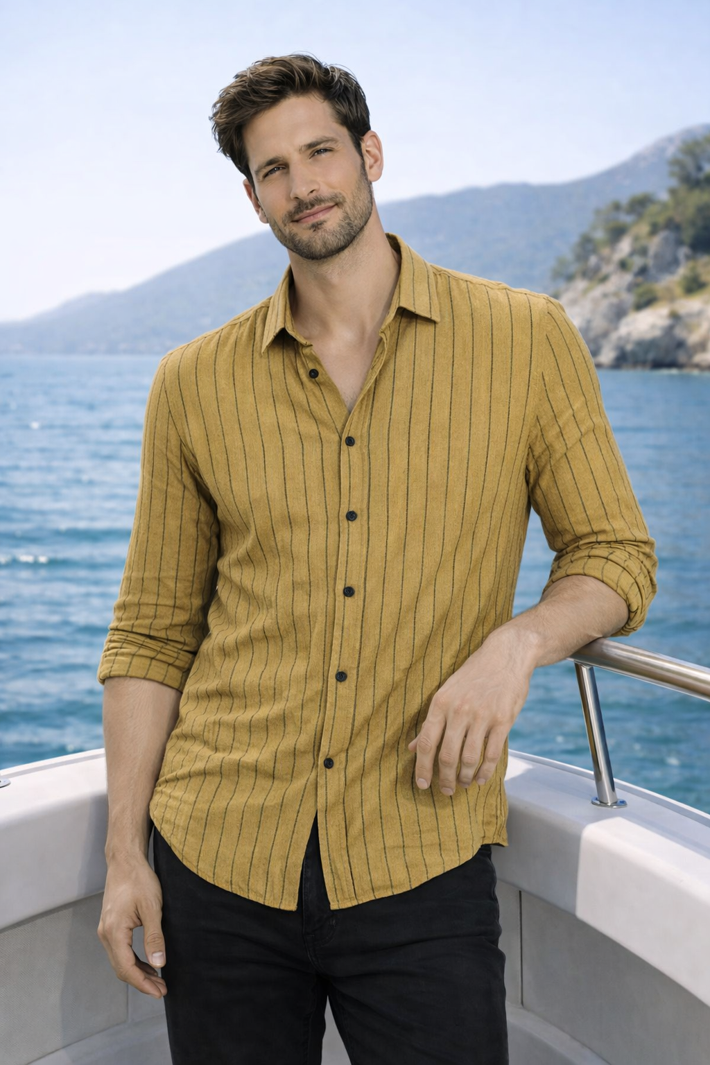 Men’s Rust Striped Casual Shirt
