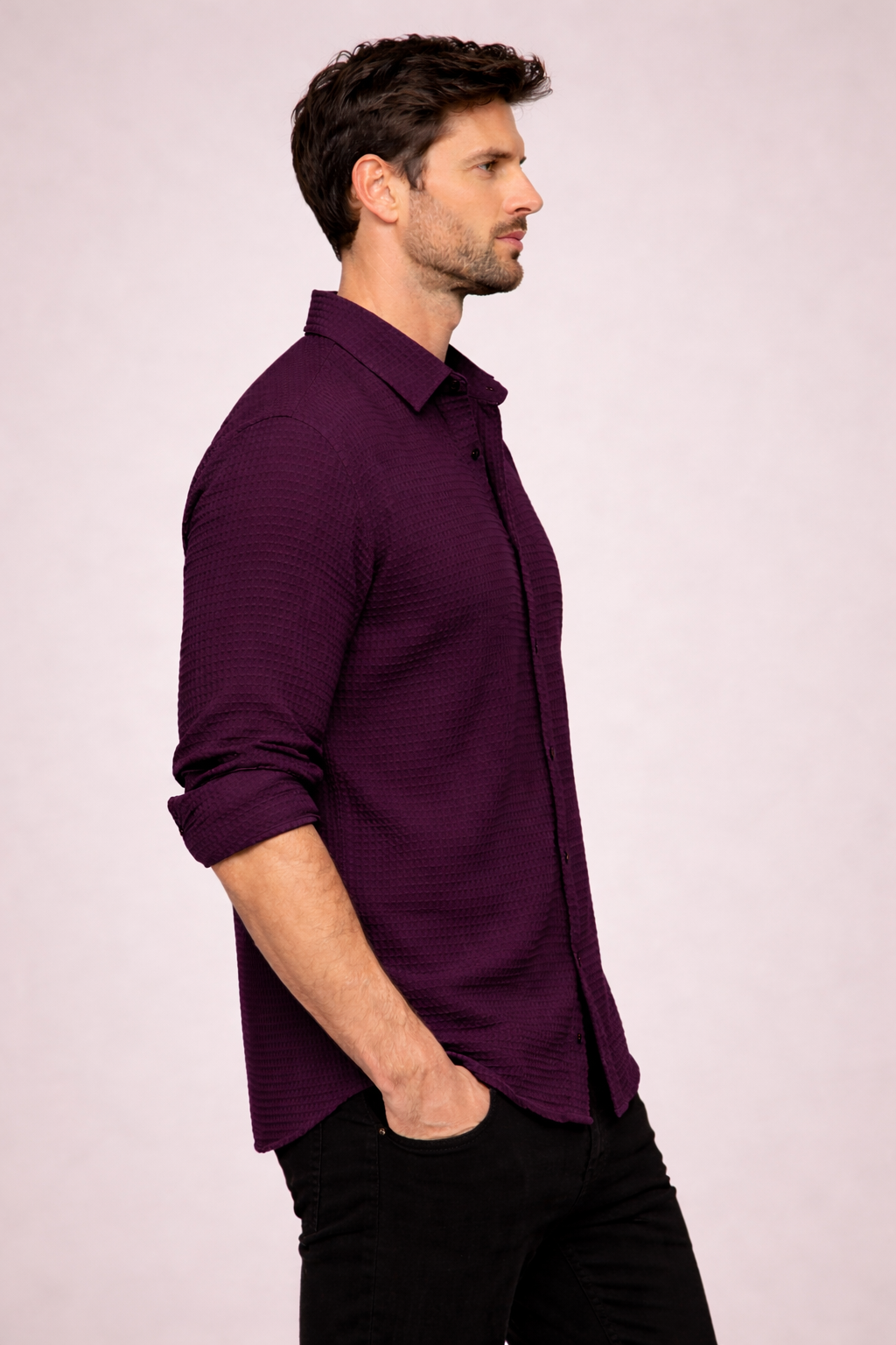 Men’s Teal Waffle-Knit Textured Shirt