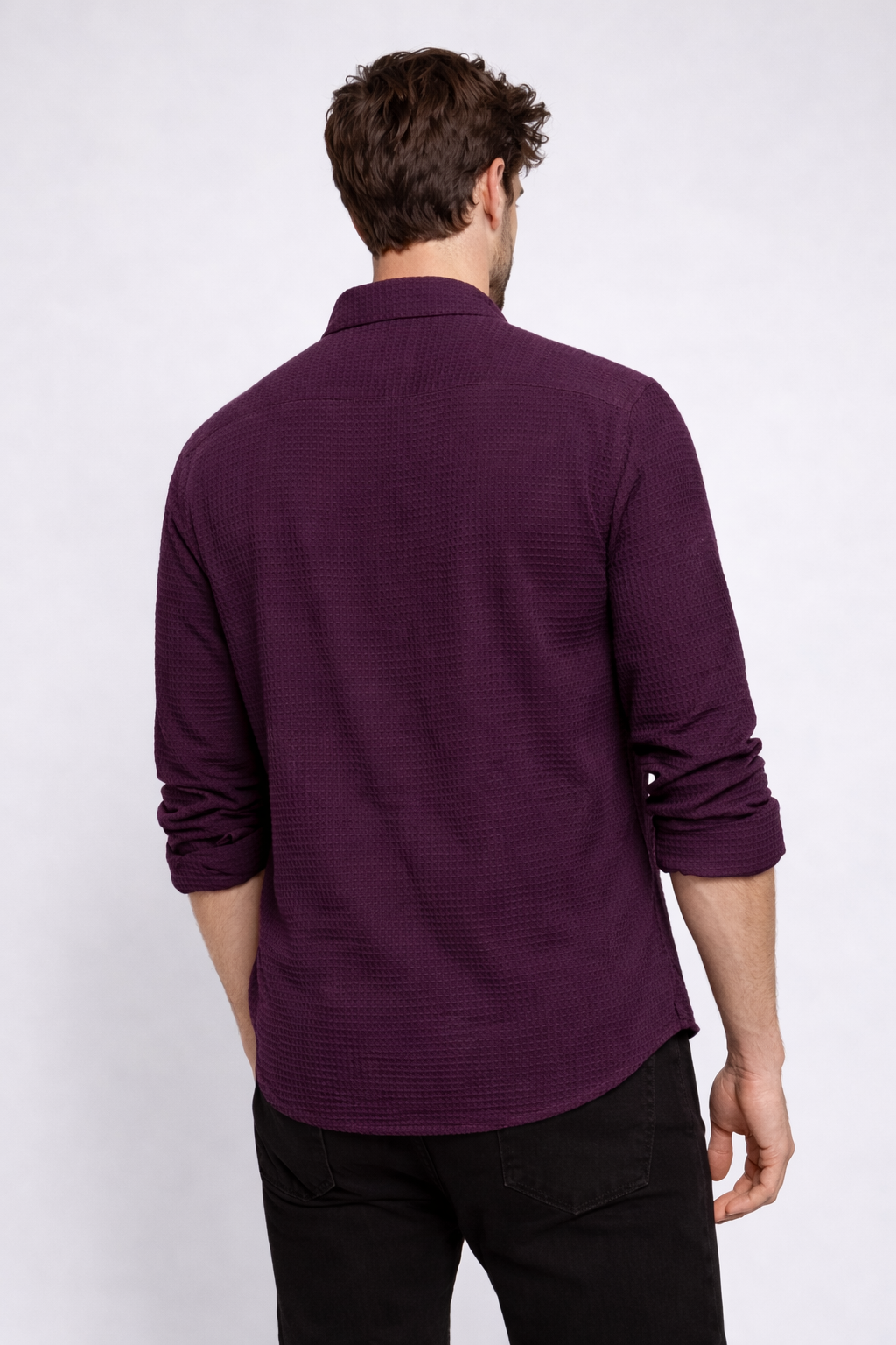 Men’s Teal Waffle-Knit Textured Shirt