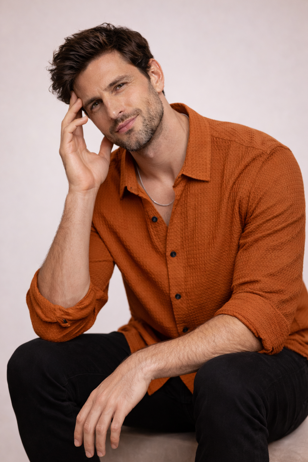 Men’s Teal Waffle-Knit Textured Shirt