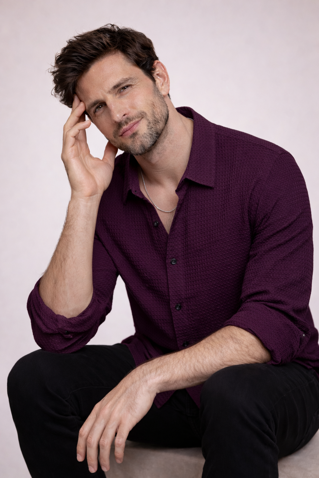 Men’s Teal Waffle-Knit Textured Shirt