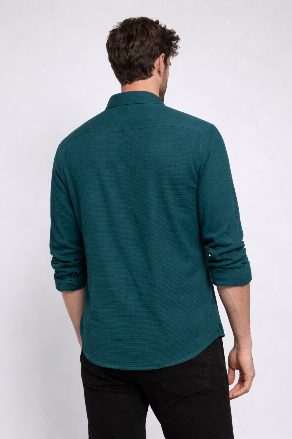 Men’s Teal Waffle-Knit Textured Shirt