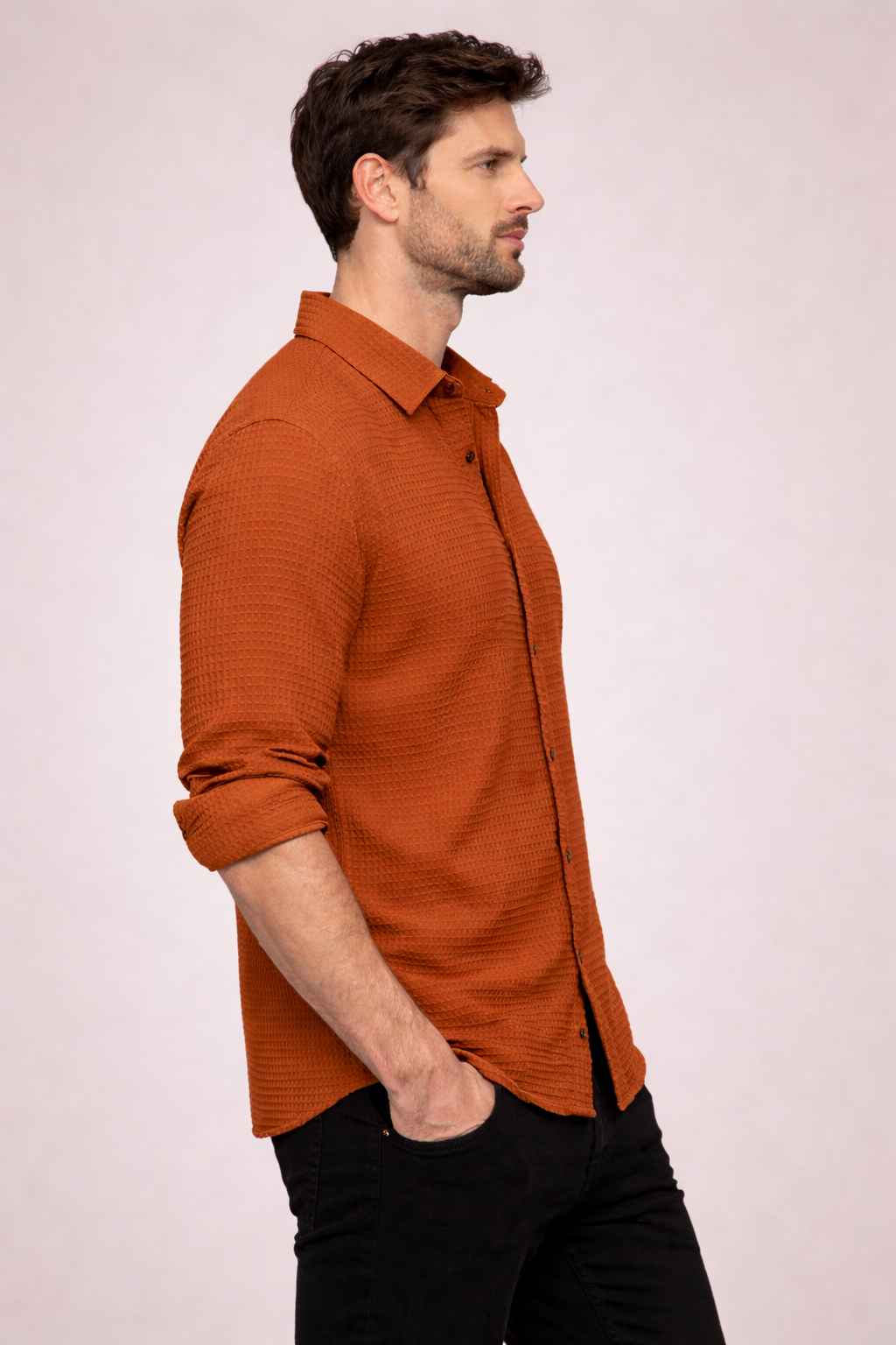 Men’s Teal Waffle-Knit Textured Shirt