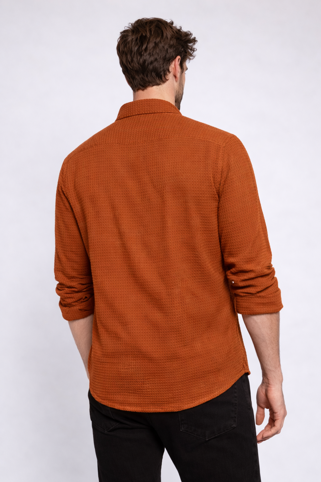 Men’s Teal Waffle-Knit Textured Shirt